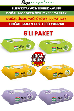 Yüzey Temizlik Havlusu Doğal Aloe Vera / Limon Yağı Özlü / Lavanta Özlü 6x100 Yaprak Image 0