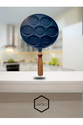 Granit Yüz Emojili Pankek Döküm Çıkarılabilir Ahşap Kulp 27cm Image 0