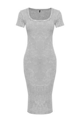Gri Yıkamalı Bodycone/Vücuda Oturan Midi Örme Elbise TEDSS25EL00012 Image 1