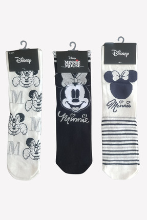 Lisanslı 3 Adet Minnie Mouse Desenli Kadın Yetişkin Çorap Image 0