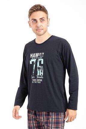 Erkek Hawaii Baskılı Pijama Takımı Uzun Kollu Image 0