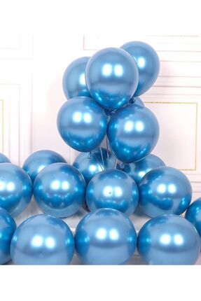 10 Adet Mavi Krom Balon Ekstra Parlak Helyuma Uygun Aynalı Balon Image 0