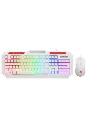Knight KM-11W Rainbow Aydınlatmalı Kablolu Oyuncu Klavye & RGB Mouse Set - Beyaz Image 0