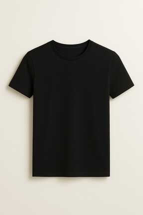 Erkek Siyah %100 Pamuk Slim Fit Dar Kesim Bisiklet Yaka Basic Tişört Image 0