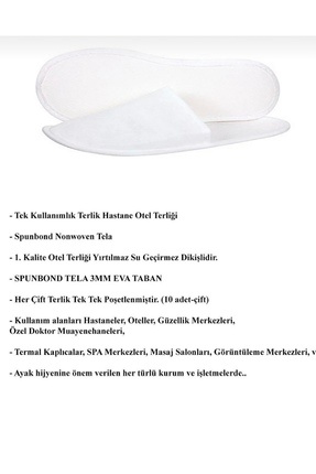 Otel Terlik Tek Kullanımlık Havlu Beyaz (10 Çift) Image 0