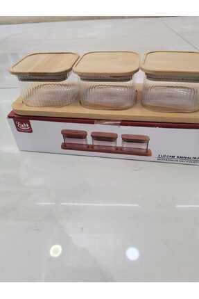 Balsa MRK model 7 parça bambu tepsili bambu kapaklı borasilikat cam kahvaltılık seti Image 0