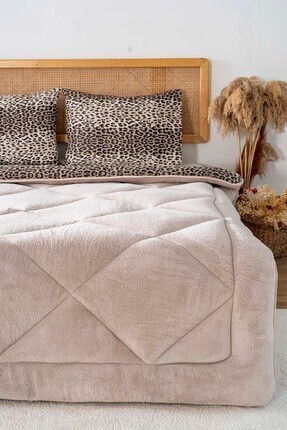 Bej Leopar Loura Tek Kişilik Çift Taraflı Lüx Wellsoft Yorgan Seti 155x215 cm Image 0