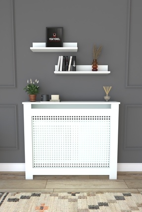 Kalorifer Petek Kapama 150 Cm (İÇ ÖLÇÜSÜ) Hazeran Desenli Raflı Mdf Mat Beyaz Image 0