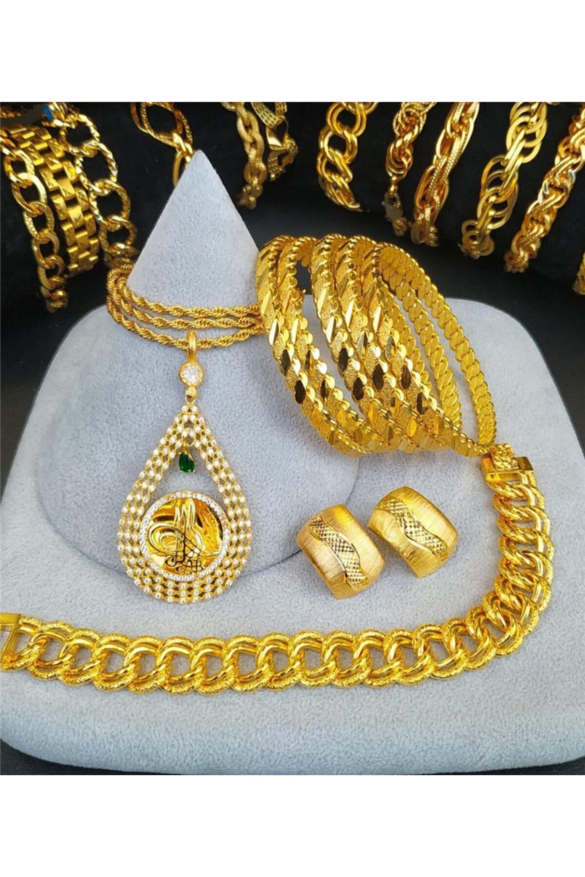 barış gold altın kaplama 22 Ayar Altın Kaplama Kadın 5 Ad Burma Bilezik 1 Ad Kolye 1 Ad Künye 1 Ad Küpe Set