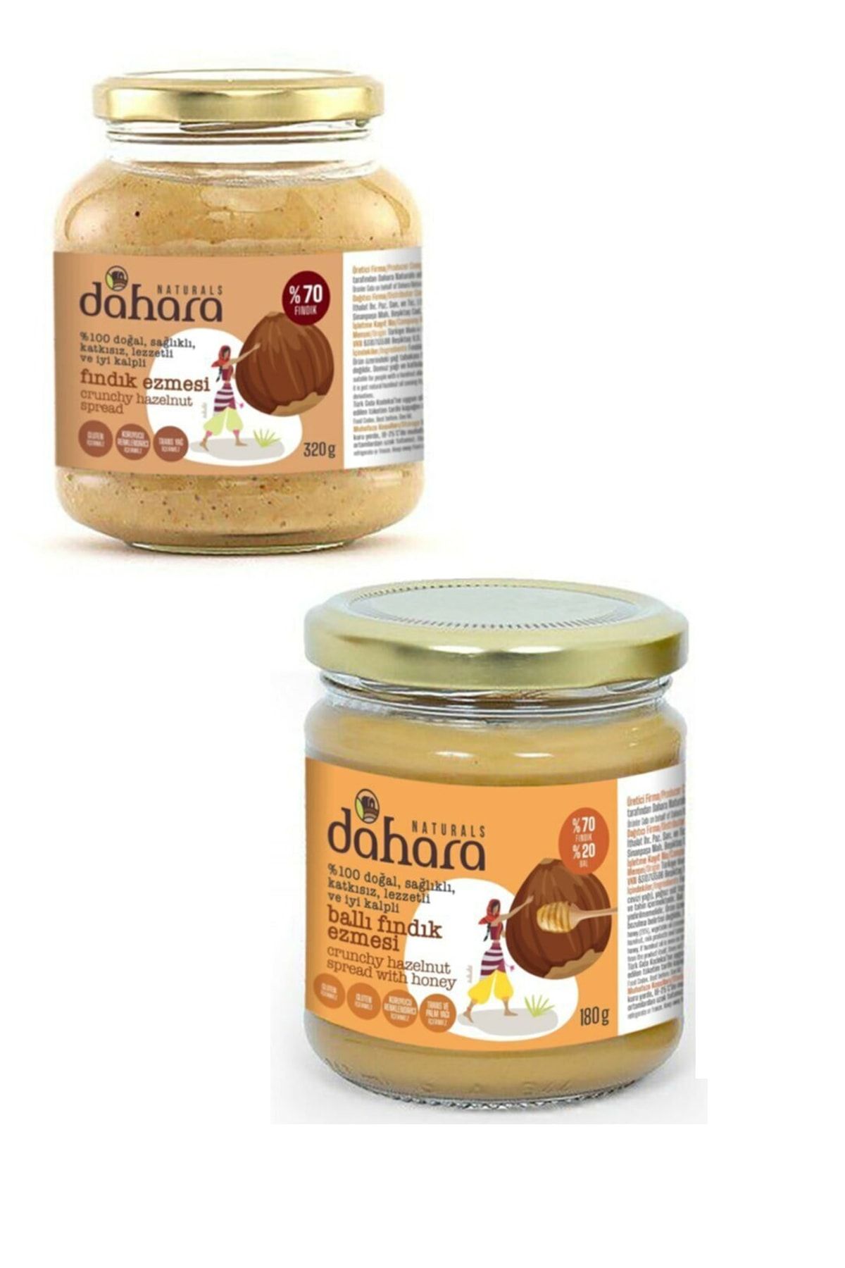 Dahara Naturals Ballı Fındık Ezmesi 180 Gr + Sade Fındık Ezmesi 320 Gr