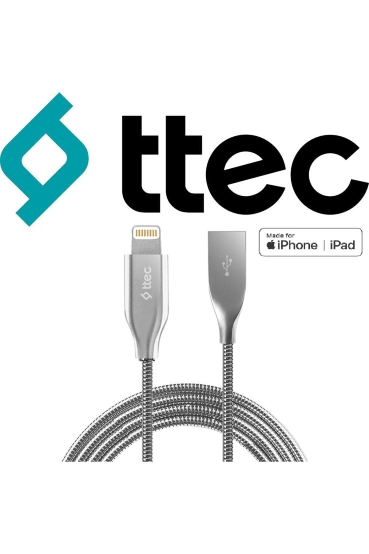 TTEC PLUS Ttec Paslanmaz Çelik Lightning Usb Kablo / Sağlam / Kırılmaz Kopmaz / Yıpranmaz /hızlı Şarj / 100cm