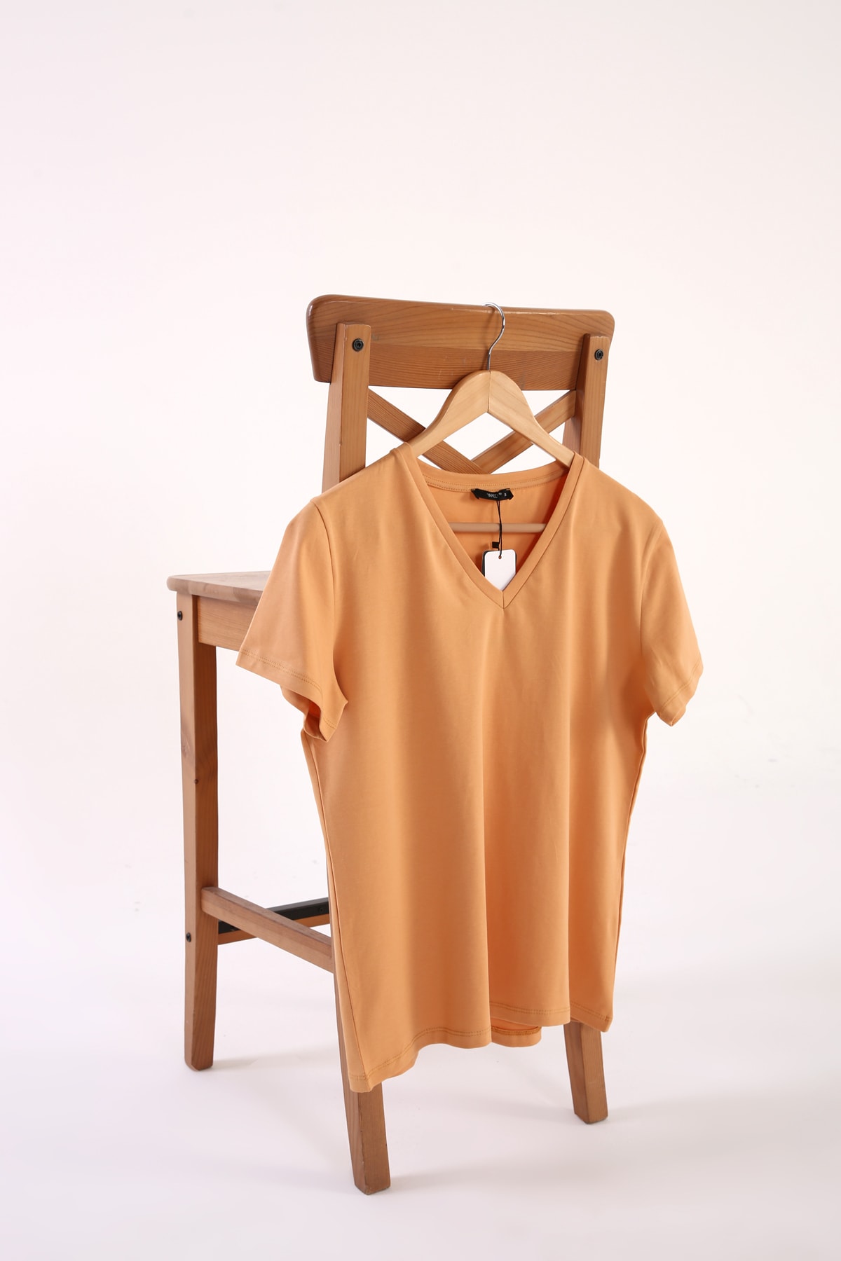 Ekrumoda Sarı V Yaka Kısa Kollu Basic T-shirt
