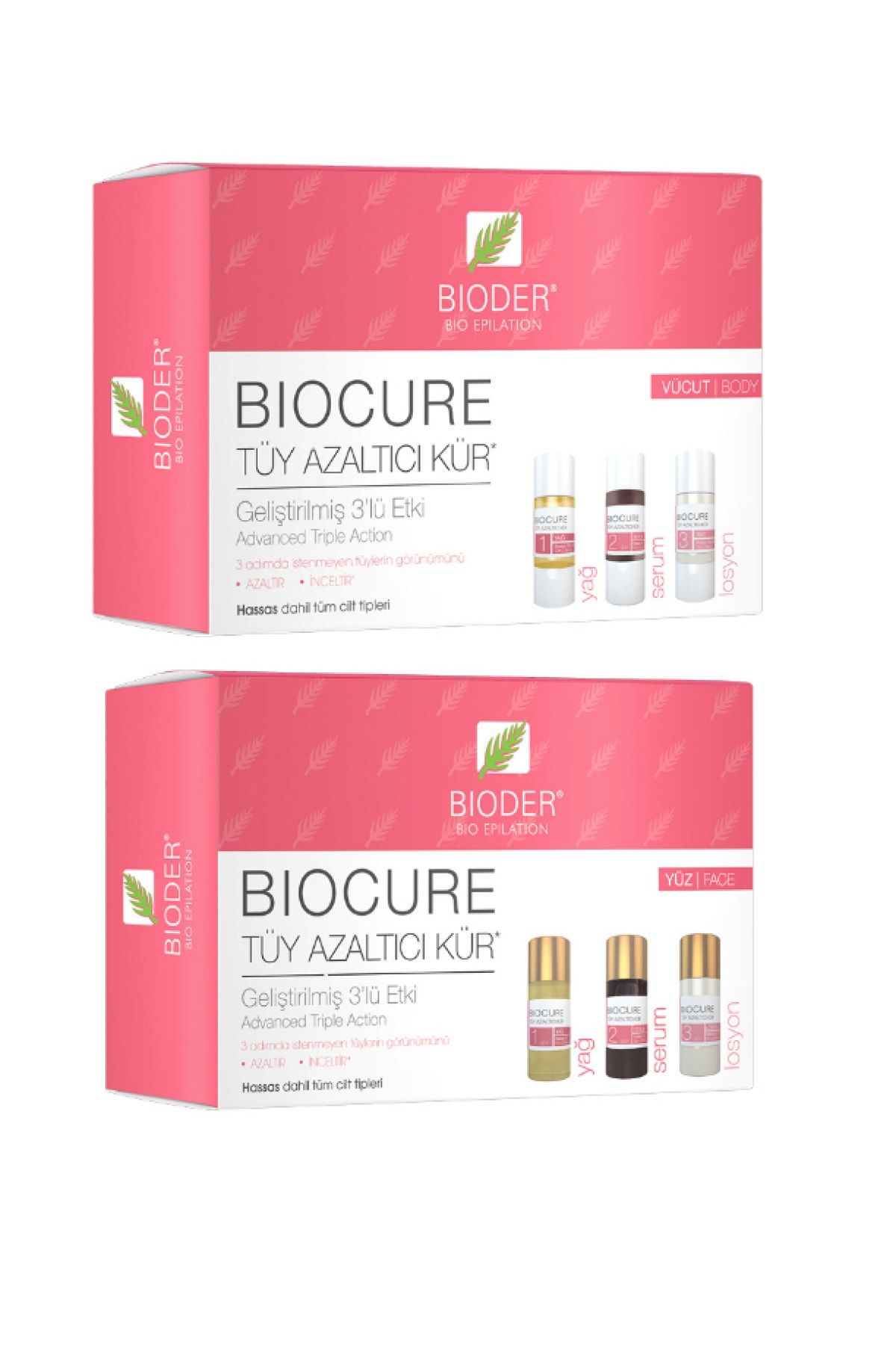 Bioder Tüy Azaltıcı Kür Yüz Için 3x5 Ml + Vücut Için 3x10 Ml - Yağ ,serum , Losyon