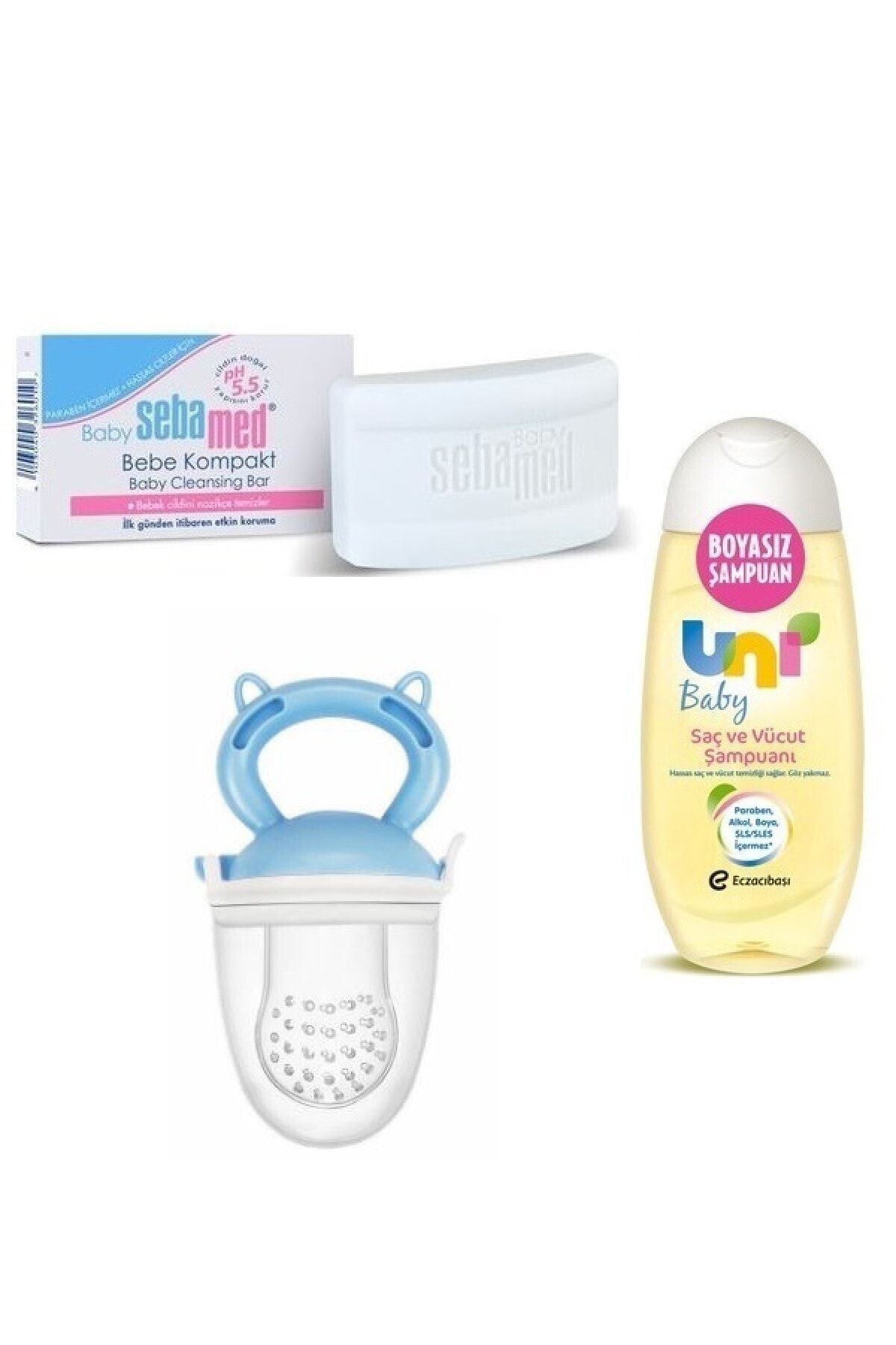 Uni Baby Paraben Içermeyen Şampuan Ve Kompakt Seti-bebek Bakım Seti+meyve Süzgeci Mavi