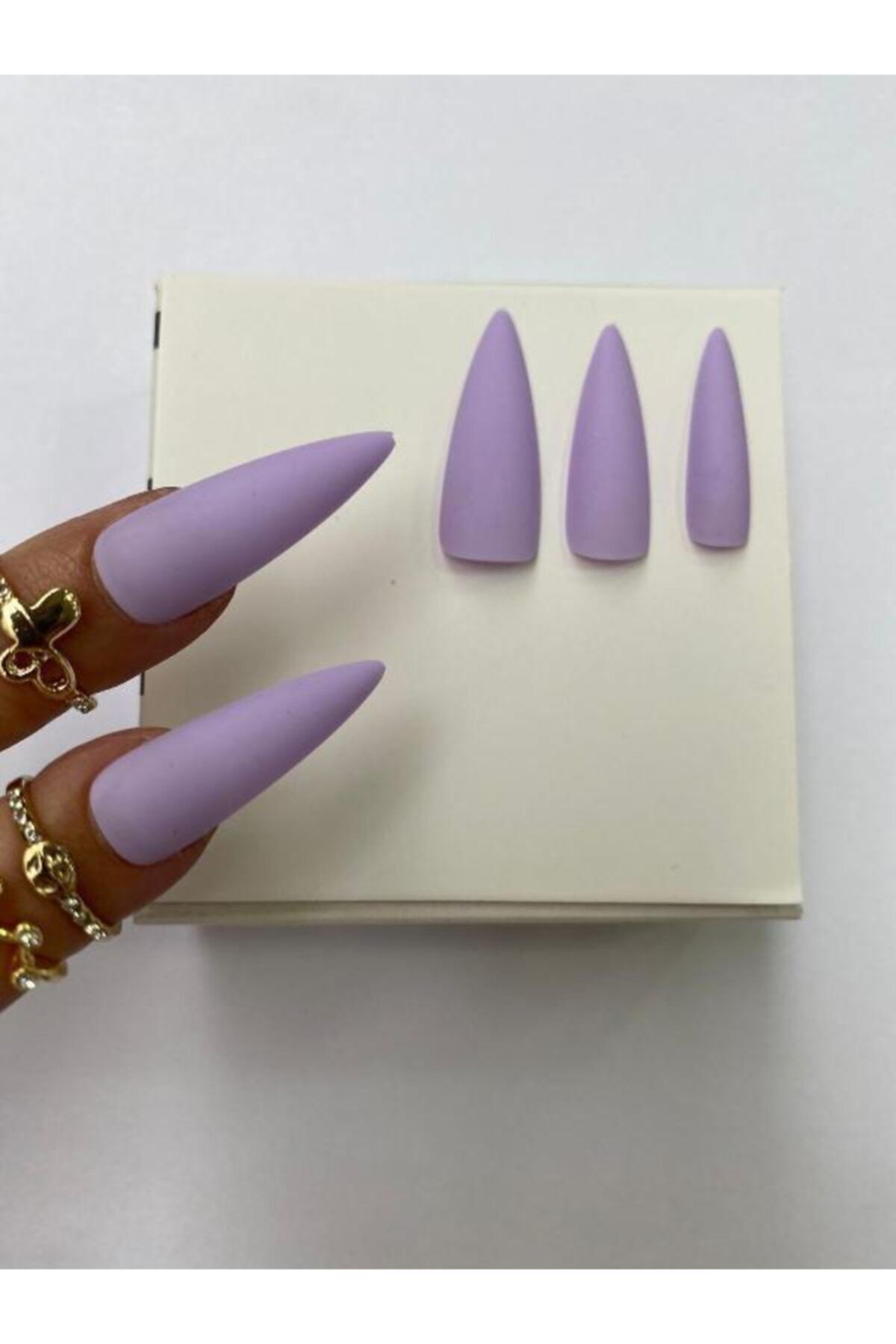 SYBELLE KOZMETİK 20 Adet Lila Mat Stiletto Takma Tırnak No10