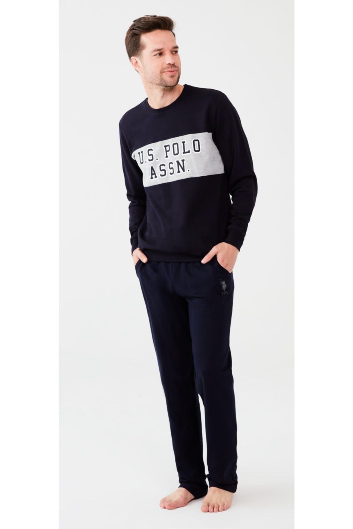 U.S. Polo Assn. U.s Polo Assn 18490 Erkek Yuvarlak Yaka Uzun Kollu Pijama Takımı -lacivert