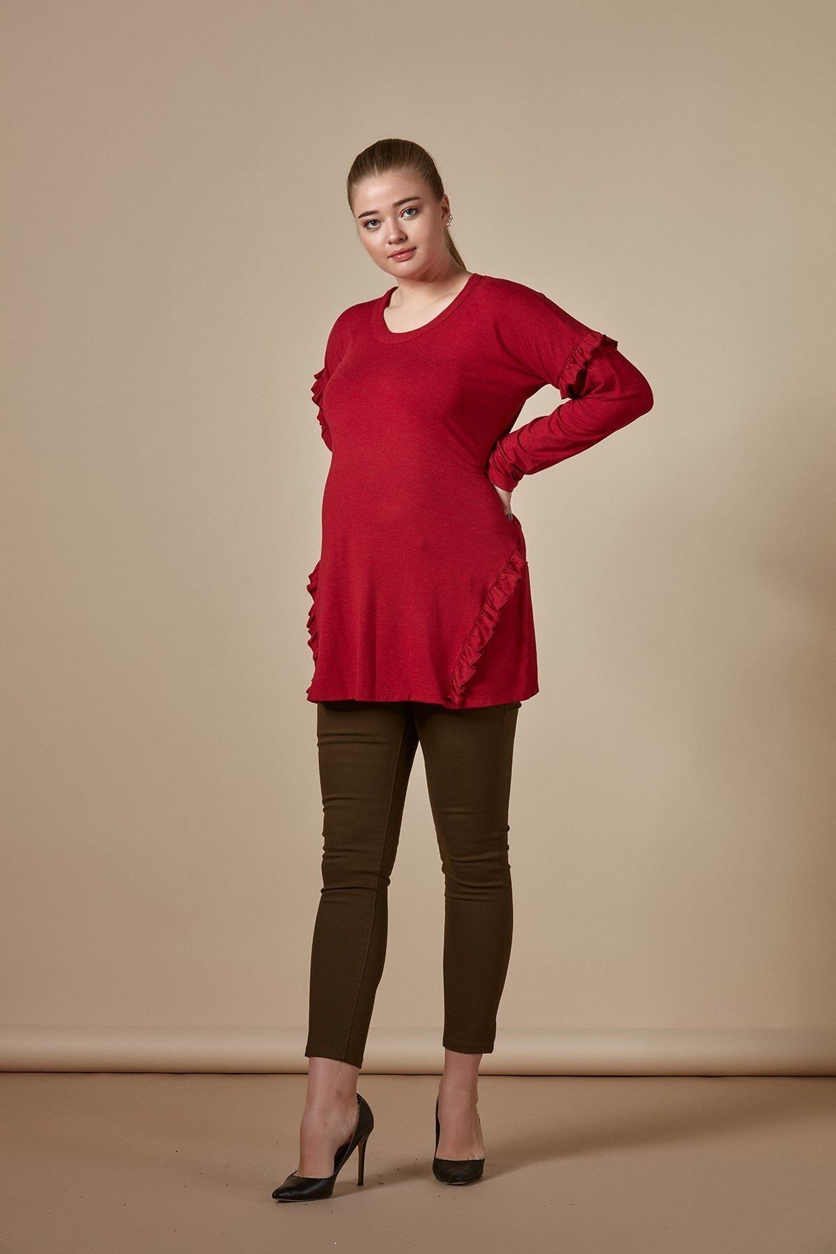 JammyMom Fırfır Detaylı Hamile Tunik Bordo