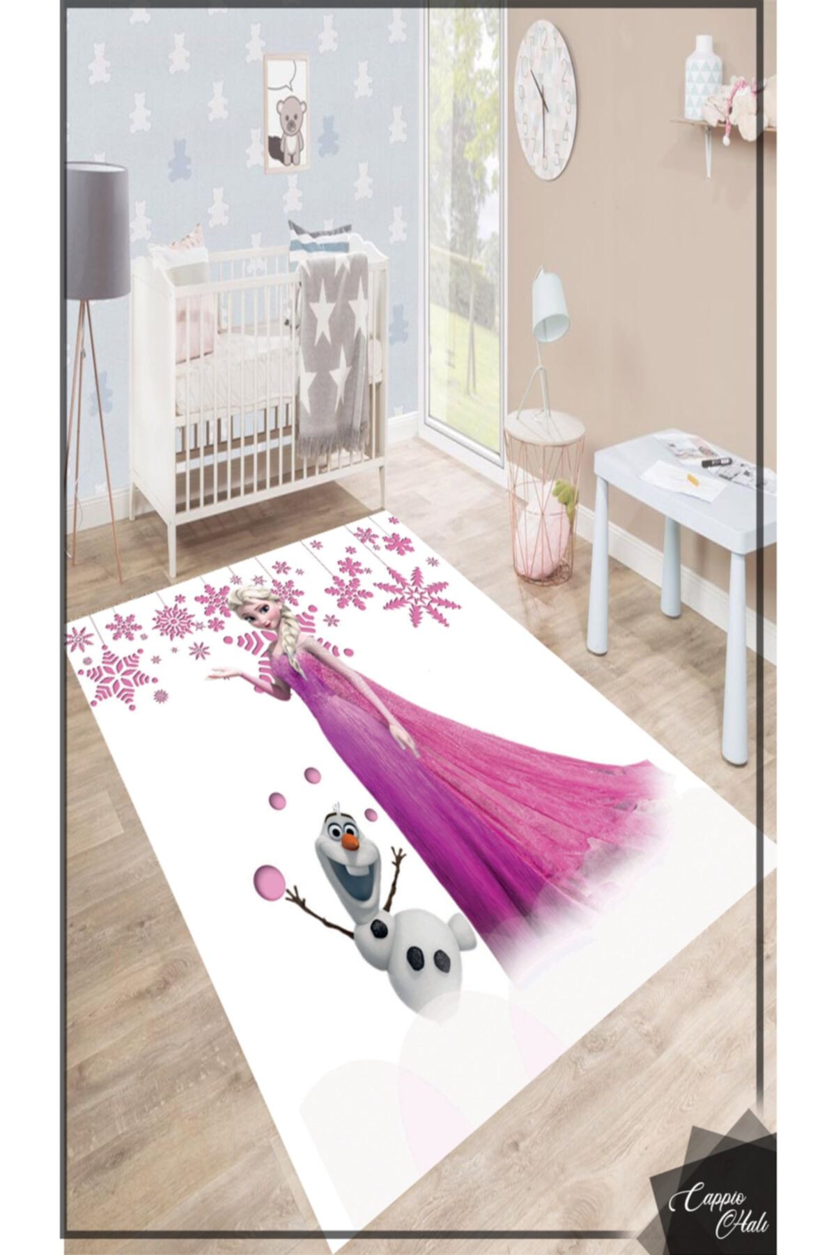 CAPPİO HALI Elsa Karlar Ülkesi Desenli Çocuk Odası Halısı (makinada Yıkanabilir Kaymaz Dot Taban) - Cp1119