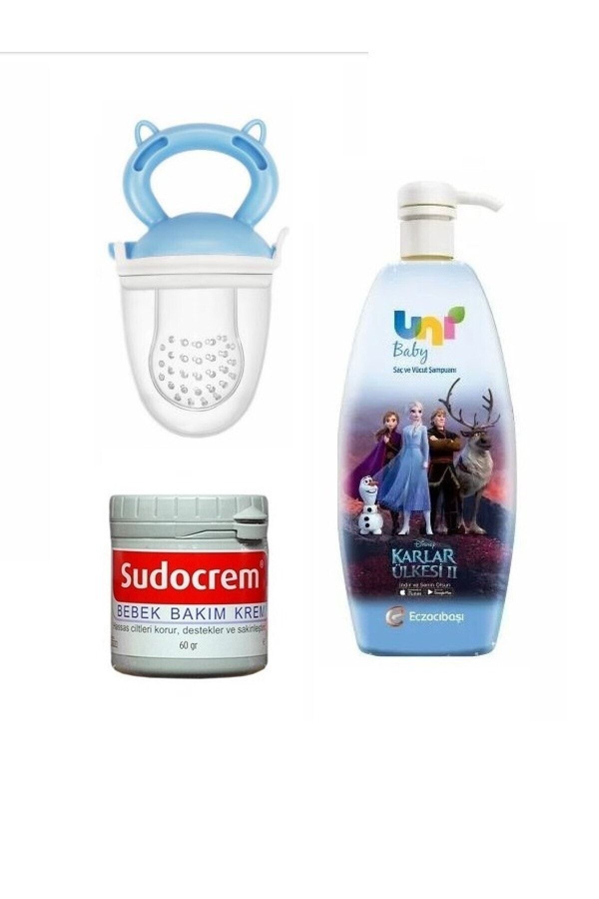 Uni Baby Karlar Ülkesi Frozen Şampuan 700 ml+ Bebek Bakım Kremi 60 gr+ Meyve Süzgeci Mavi