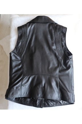 Kadın Siyah Hakiki Deri Yelek Image 2