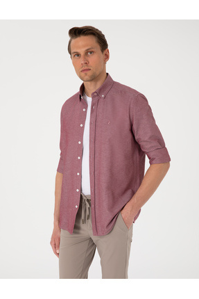 Bordo Oxford Slim Fit Kolay Ütülenebilir Gömlek 50306996-VR014 Image 0