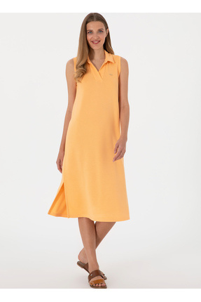 U.S. Polo Assn. V Yaka Açık Turuncu Standart Kadın Elbise MAGE-IY25 Image 0