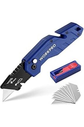 Workpro Wp211008 Profesyonel Katlanır Çok Amaçlı Rötuş Maket Bıçağı + 10 Adet Yedek Bıçak Image 0