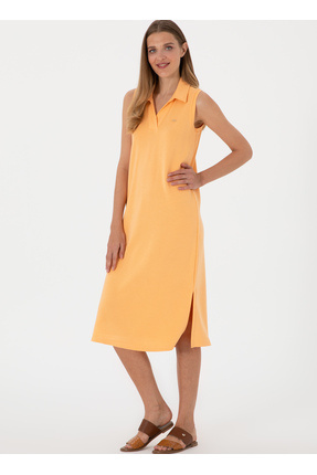U.S. Polo Assn. V Yaka Açık Turuncu Standart Kadın Elbise MAGE-IY25 Image 2