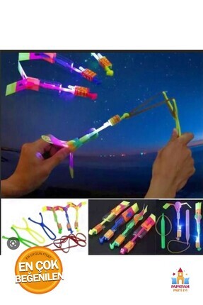 Led Işıklı Eğlenceli Lastikli Uçan Sapan Fırıldak - Parlayan Fırlatmalı Işıklı Led Sapan - 1 Adet Image 0