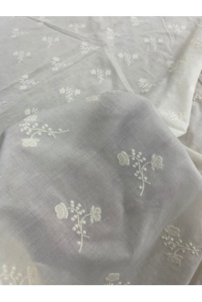Beyaz Çiçek Nakışlı İnce Pamuk Kumaş – 135 cm En | Yazlık Elbiselik ve Bluzluk Image 1