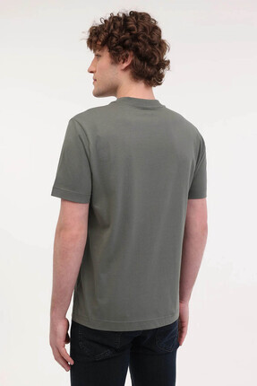 Regular Fit Normal Kesim Bisiklet Yaka Pamuklu Haki Tişört Image 1