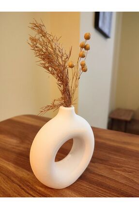 10 Cm Bohem Tekli Halka Vazo Beyaz El Yapımı Beton Taştozu Tasarım Biblo Image 0