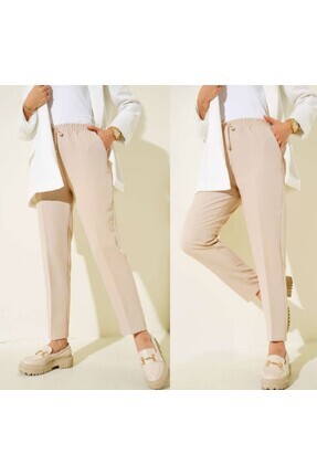 Kadın İnce Kumaş Beli Lastikli Havuç Kesim Pantalon Image 0