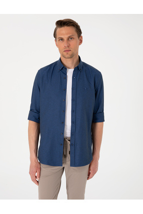 Lacivert Oxford Slim Fit Kolay Ütülenebilir Gömlek 50306996-VR033 Image 0