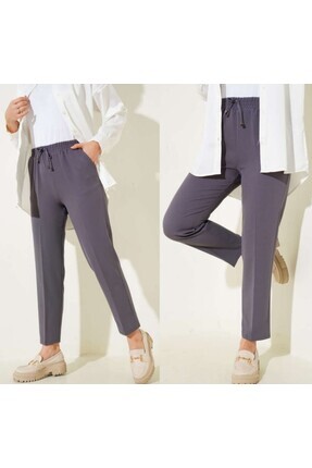 Kadın İnce Kumaş Beli Lastikli Havuç Kesim Pantalon Image 0