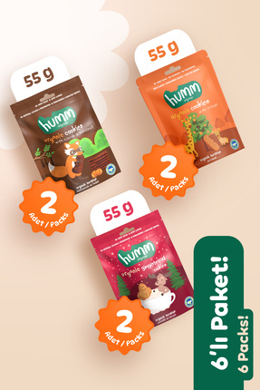 Organik Vegan Zencefilli Keçiboynuzlu ve Portakallı Kurabiye Atıştırmalık Paketi - 6 adet 3 çeşit Image 0