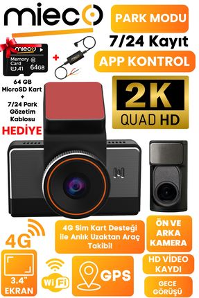 G4 2k Qhd/ Gps/ 4g/ Wifi/ 130°/ Sim Kartlı Araç Kamerası (2025) Hafıza Kartı Ve Park Kiti Hediyeli Image 0