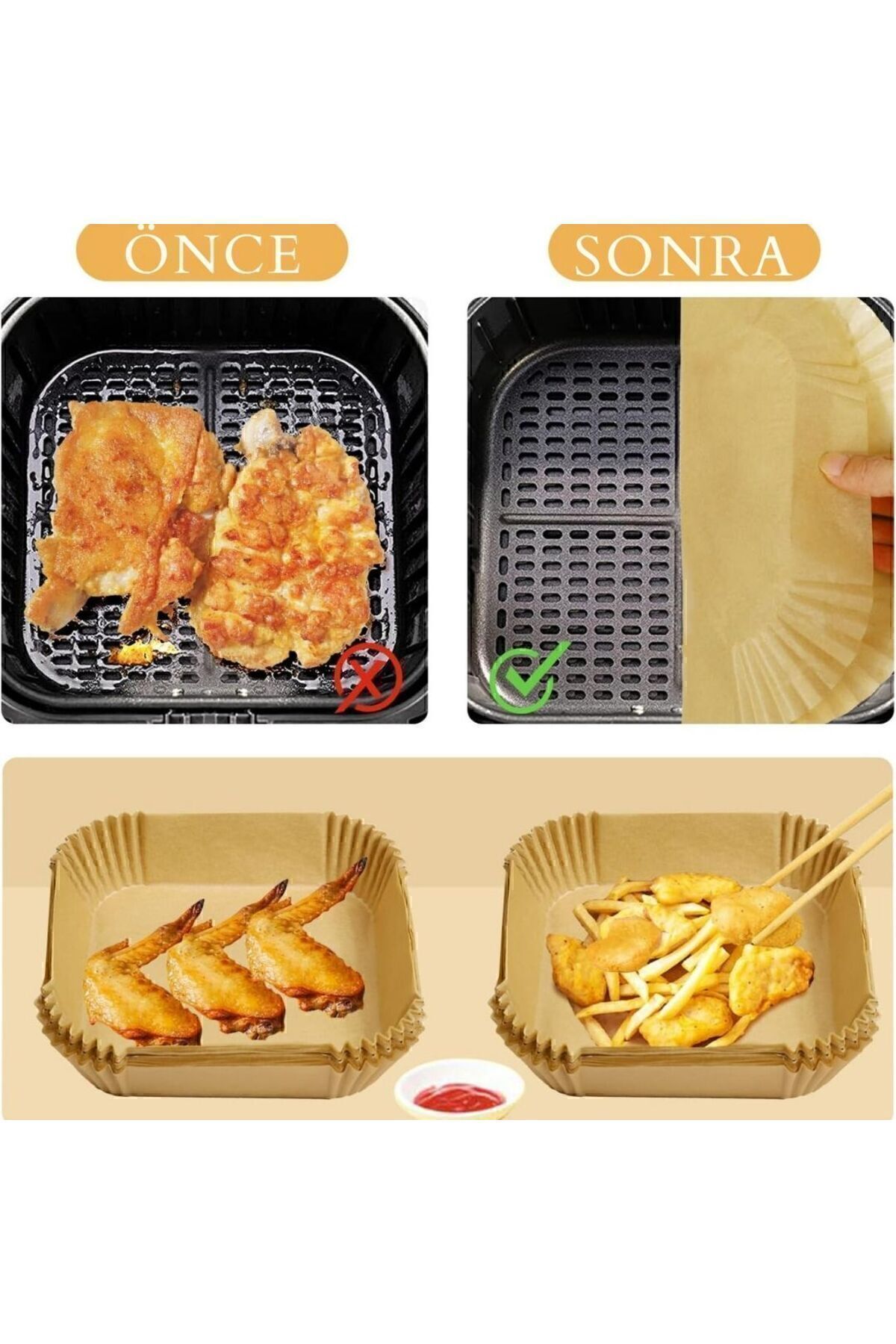 کاغذ پخت هوا سرخ کن 100 عددی کاغذ سرخ کن هوای مربعی فیلیپس سرخ کن هوای ایرفریر شیائومی