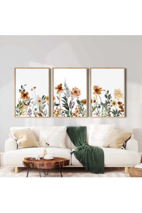 3 Parça Ahşap Çerçeve Görünümlü bohem MDF Tablo Seti Image 0