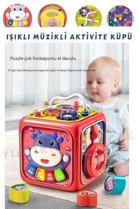 Pilli Eğitici Işıklı ve Müzikli 6in1 Aktivite Küpü - Aktivite Eğitici Küp Image 0