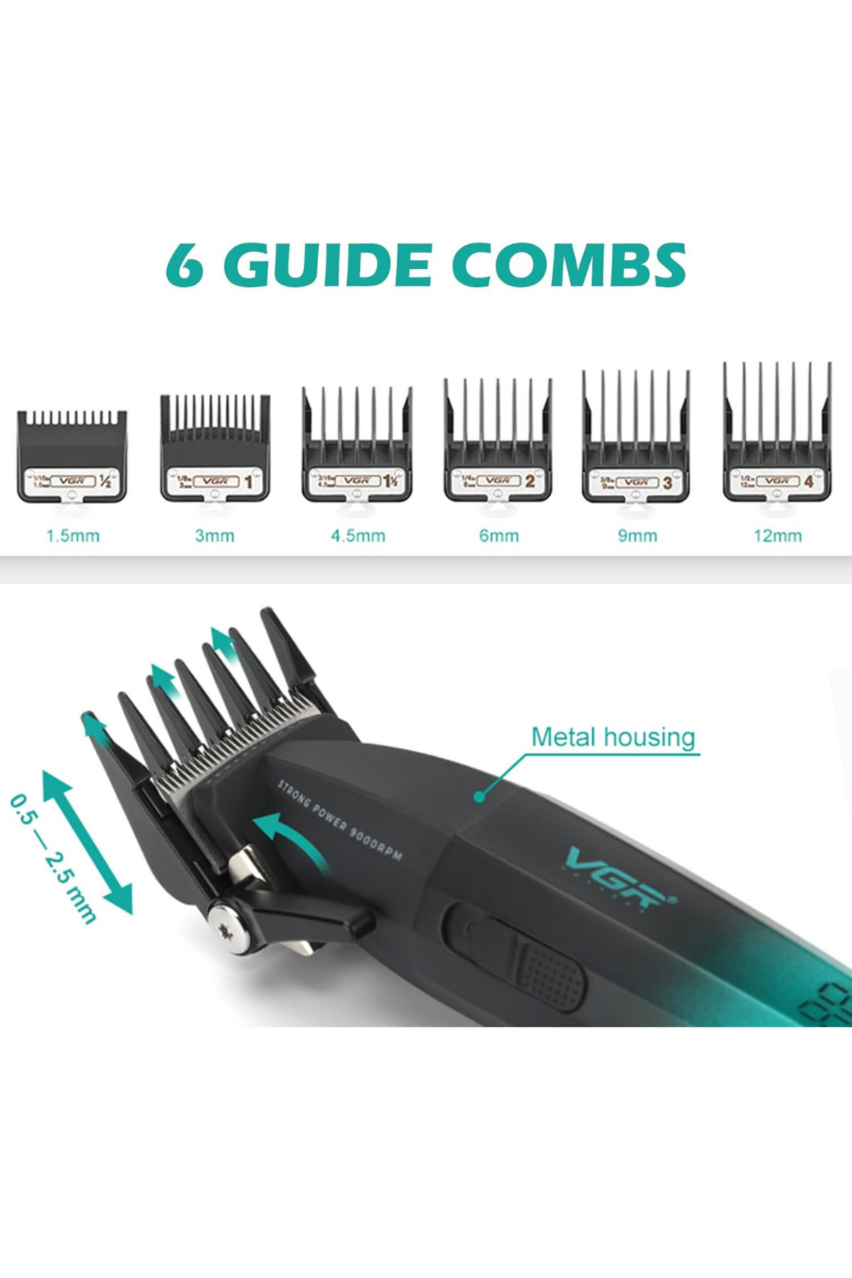 قیچی و ریش تراش حرفه ای V-003 - ست کامل با شانه رنگارنگ!