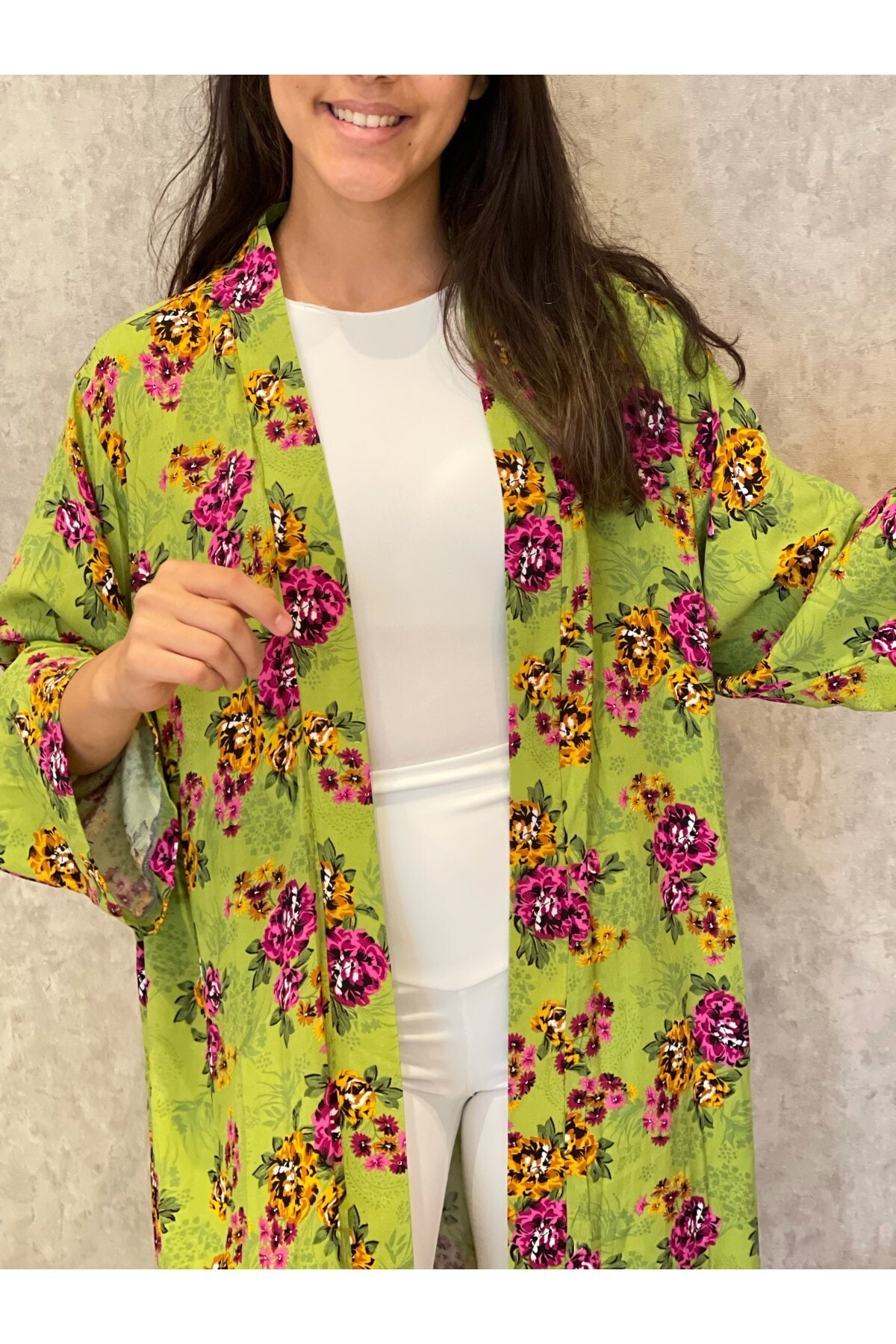 FEBOOM BUTİK Yeşil Çiçek Kimono