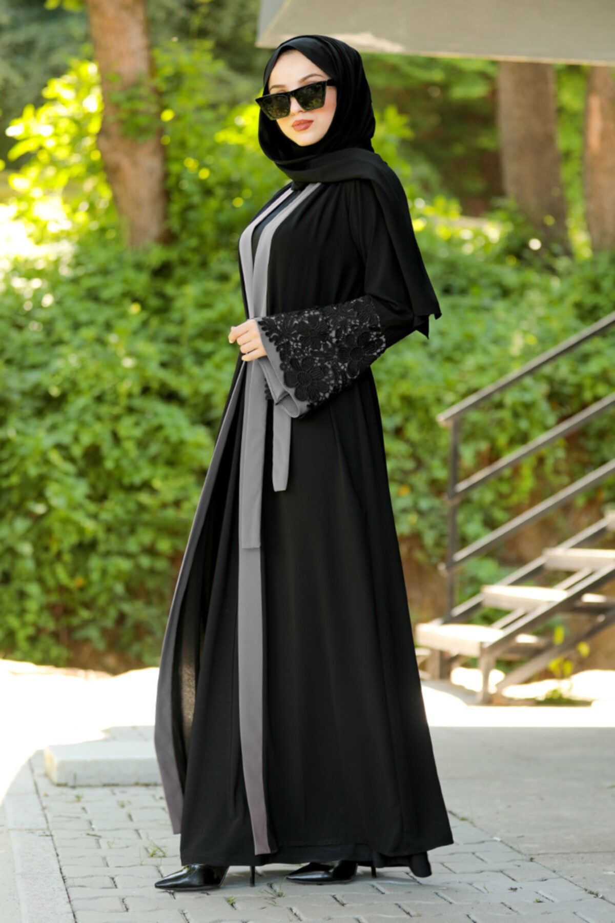 Neva Style Volan Kollu Gri Tesettür Abaya 55084gr