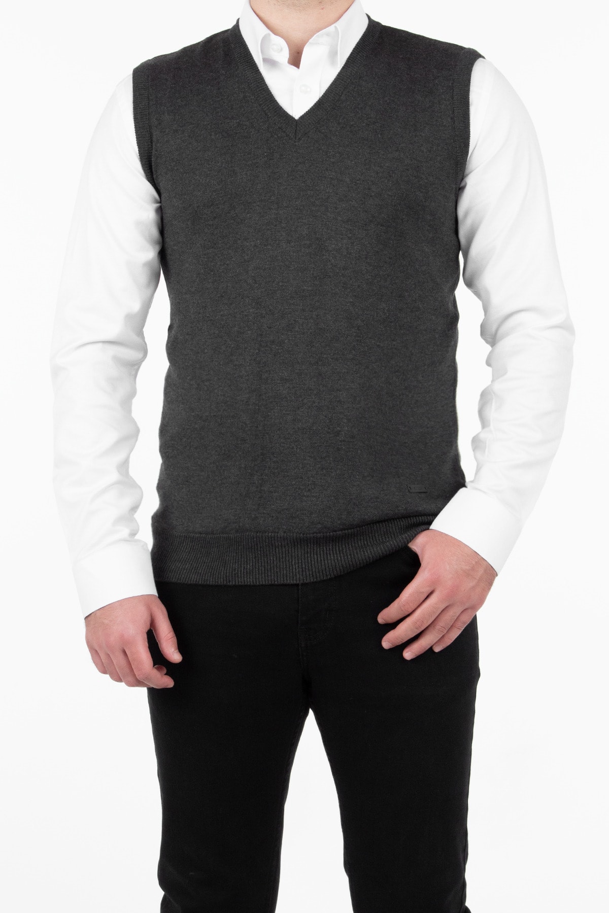 İmza Antrasit Düz Desen Süeter Triko