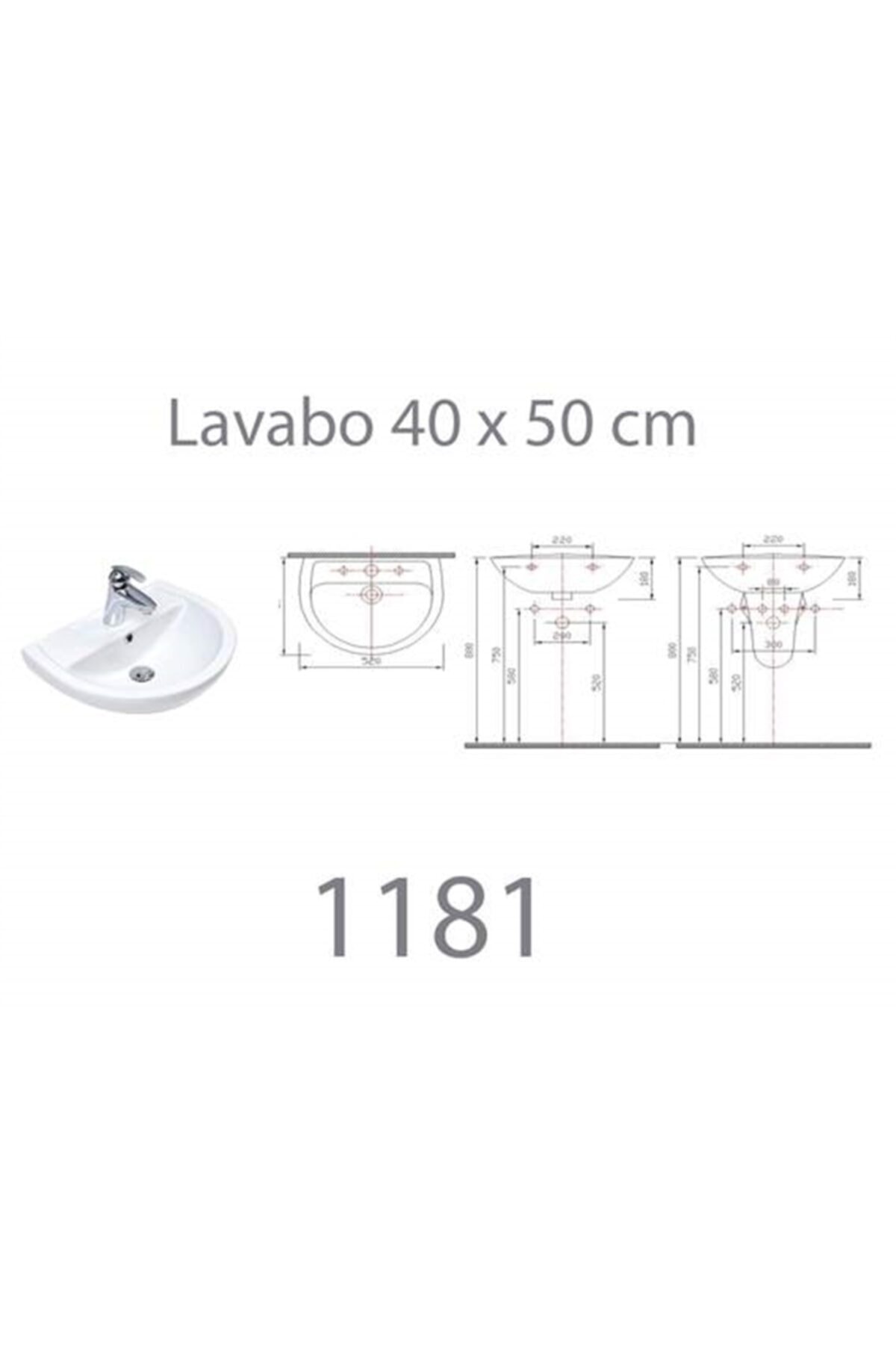 ALVİT Lavabo 40x50 Cm Batarya Delikli