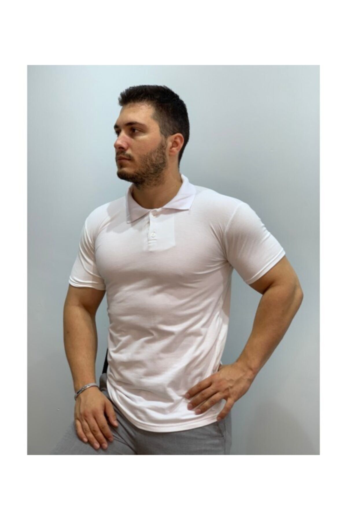 SanalMağazam Erkek Polo Yaka Düz T-shirt Slim Fit