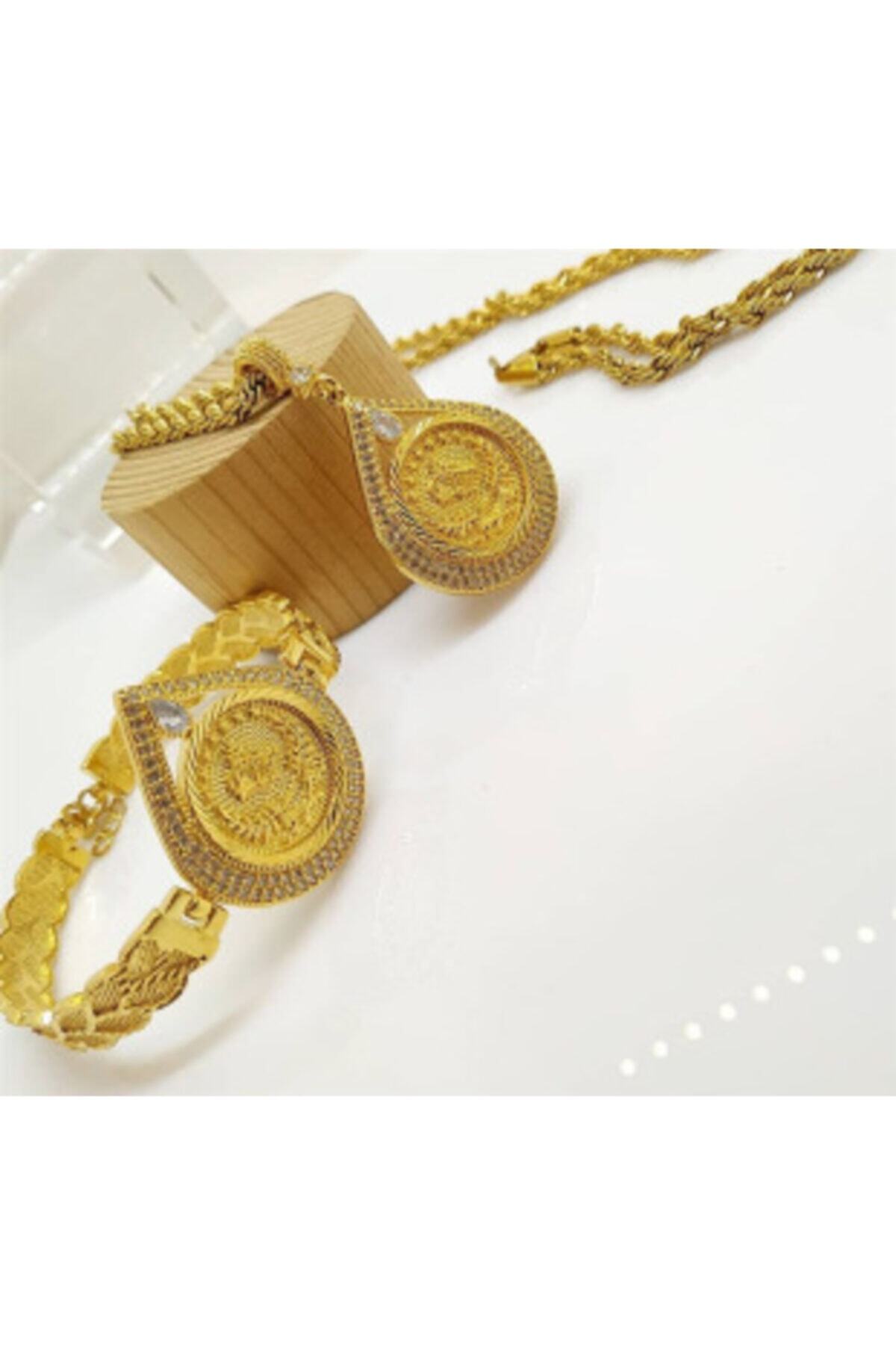 barış gold altın kaplama 22 Ayar Altın Kaplama Kadın Damla Model 2li Set Kolye Künye