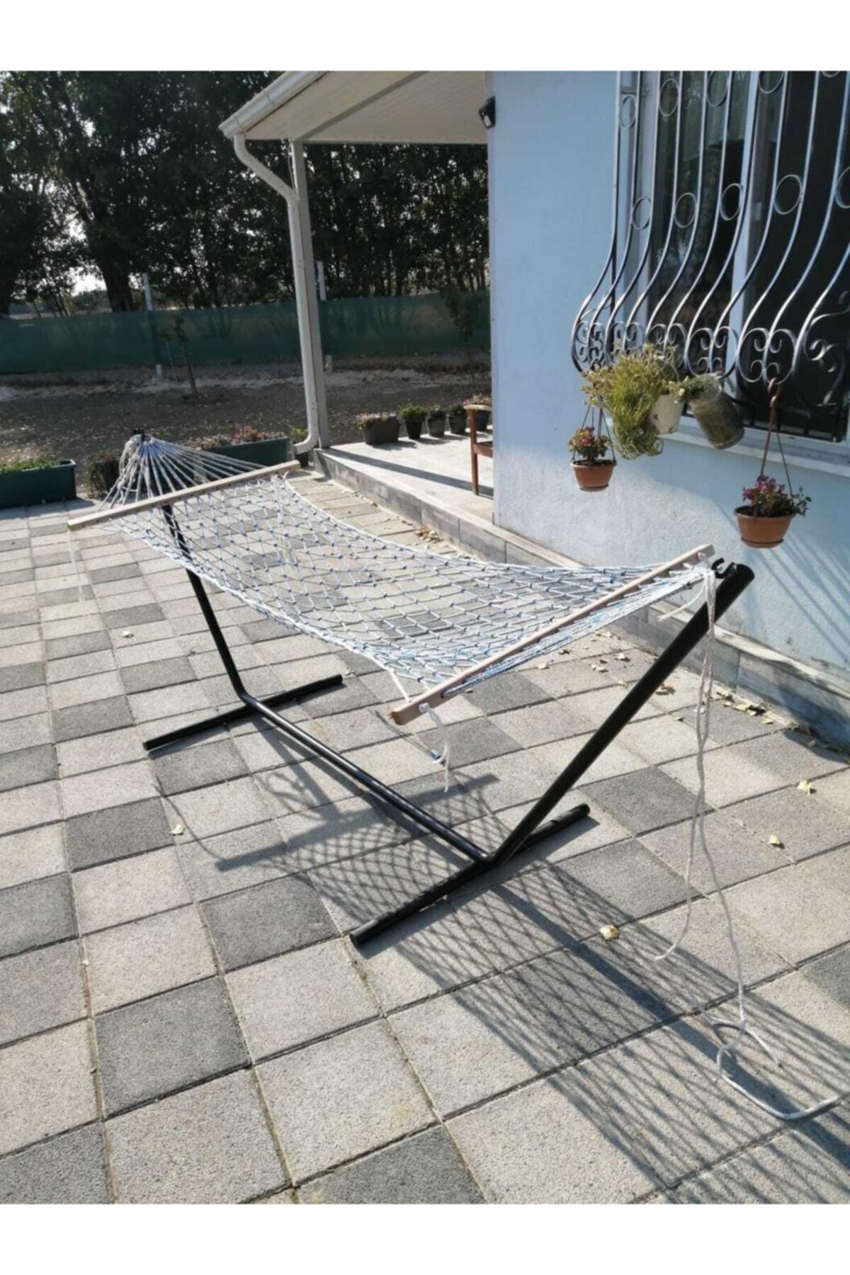 Abronya Hamak Siyah Salıncak Bahçe Hamağı Metal Tasarım