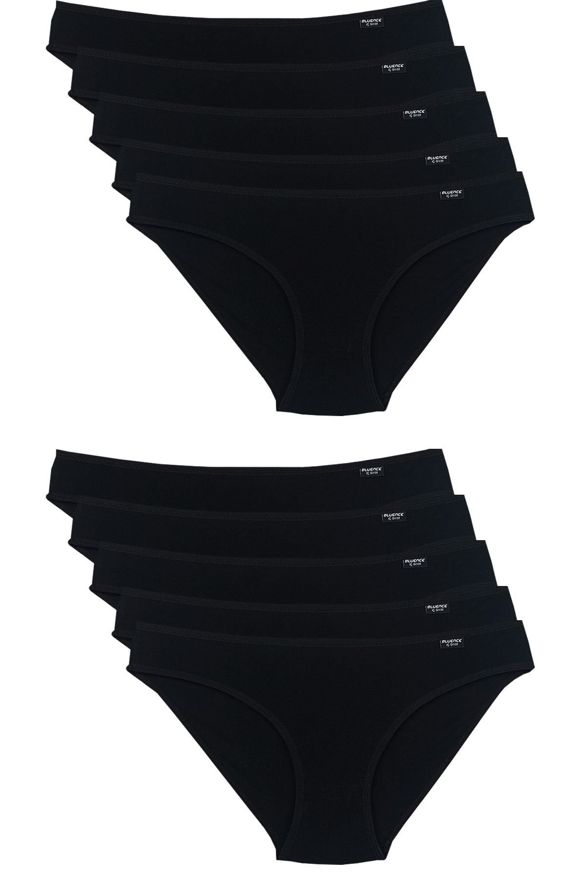 Bluence Büyük Beden Kadın Siyah 10'lu Paket Likralı Slip Külot