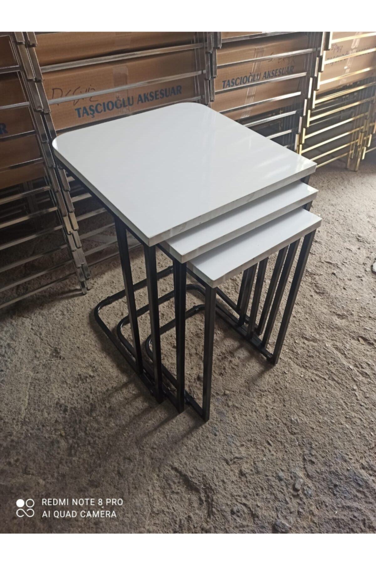 GÜVENÇ C Zigon Sehpa Siyah Metal Ayaklı Beyaz